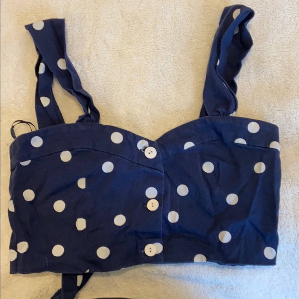 Blue and white polkadot crop top